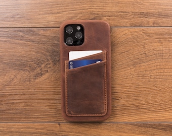 Monogram iPhone 15 14 Pro Leather Case Card Holder, Customized iPhone Case, iPhone 12 13 Case, Leather iPhone 13 Pro Max Case, 12 Mini Case