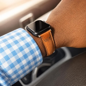 Monogram Leather Apple Watch Band 42mm 44mm 45mm 46mm 49mm Man Apple Watch Strap 38mm 40mm 41m Custom Leather iWatch Band Gift for Him Women