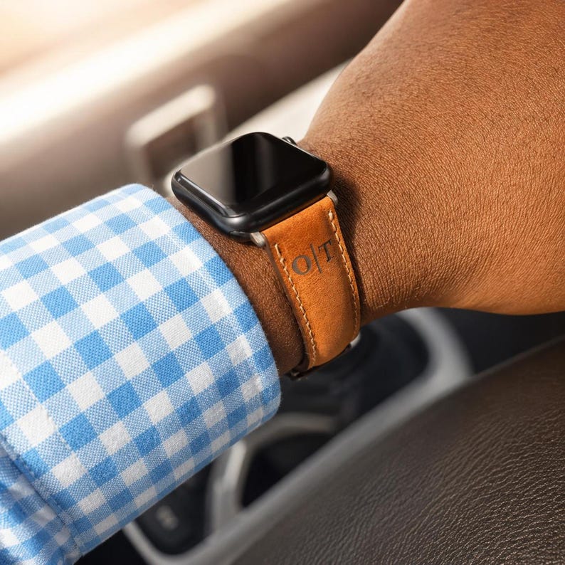 Monogram Leather Apple Watch Band 42mm 44mm 45mm 46mm 49mm Man Apple Watch Strap 38mm 40mm 41m Custom Leather iWatch Band Gift for Him Women
