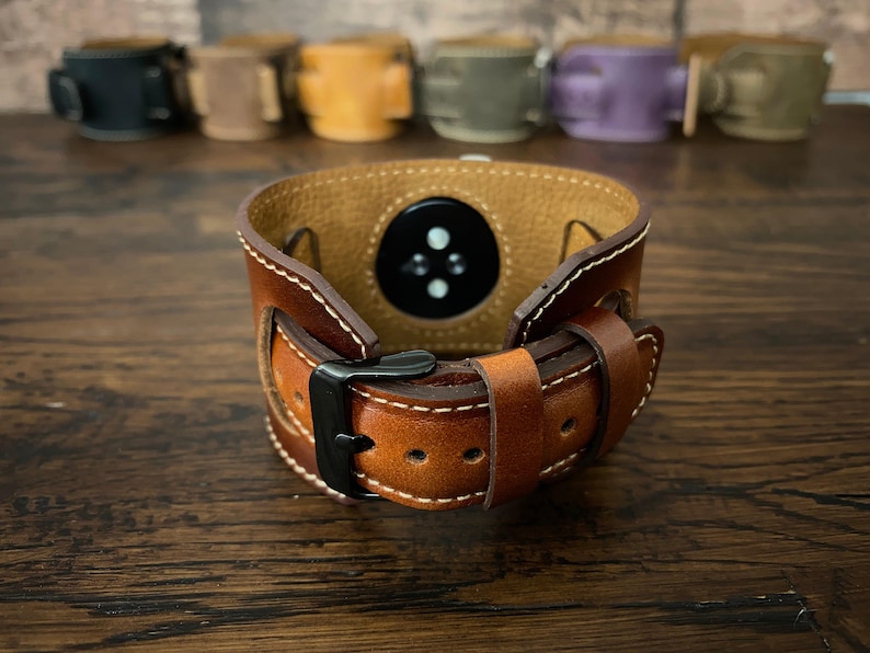 Leather Apple Watch Band 49-38mm Unisex Custom Handmade Apple Watch Band 46mm 45mm 44mm 42mm 41mm 40mm Watch Strap Gift Women Cuff Monogram