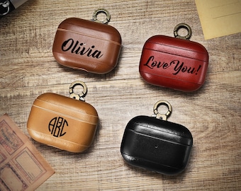 Genuine Leather Airpods Pro 1-2-3 Case, Airpod 1-2-3-4 Case Cover, Airpod Pro Case Keychain Leather Protector Valentines gifts for her him