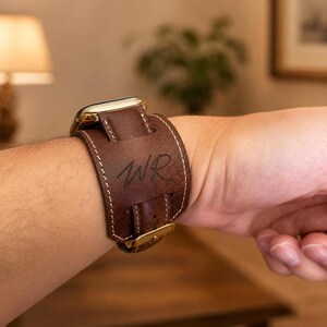 Leather Apple Watch Cuff Band 42mm 46mm 49mm Custom Apple Watch Strap 44mm Men Women Apple Watch 40mm Monogram Leather Apple Watch Band 38mm