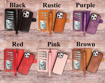 Personalized Leather Wallet Case For iPhone 16, iPhone 15 Plus Cover 14-13 Pro Max Case iPhone 12 Mini Case Card Holder RFID iphone 11 Case