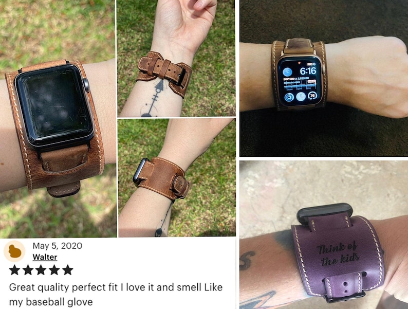 Leather Apple Watch Cuff Band 42mm 46mm 49mm Custom Apple Watch Strap 44mm Men Women Apple Watch 40mm Monogram Leather Apple Watch Band 38mm