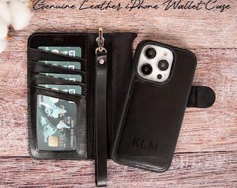 Personalized Leather Wallet Case For iPhone 16, iPhone 15 Plus Cover 14-13 Pro Max Case iPhone 12 Mini Case Card Holder RFID iphone 11 Case