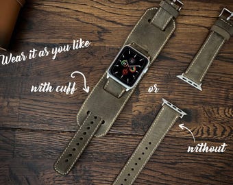 Fathers Day Gift Dad, Personalized Leather Apple Watch Band, Custom Monogram iWatch Strap