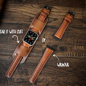 Leather Apple Watch Band 49-38mm Unisex Custom Handmade Apple Watch Band 46mm 45mm 44mm 42mm 41mm 40mm Watch Strap Gift Women Cuff Monogram