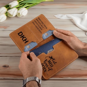 Funda de pasaporte personalizada para él y para hombre, billetera de pasaporte para papá, funda de pasaporte personalizada para esposo y papá.