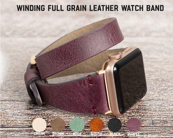 Wickelarmband aus individuellem Leder für Apple Watch, Apple Watch Band, iWatch Band, Vollmaserleder, Uhrenarmbänder für Männer, Frauen, Ledergeschenk, graviert