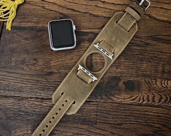 Leather Apple Watch Cuff Band 46mm 40mm 38mm Custom Apple Watch Strap 44mm Apple iWatch Cuff Band 42mm Monogram Valentines Gift for her him