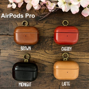 Personalizable Leather Airpod Case Airpods 1 2 3 Pro 1 2 Case with hook Custom Airpods Pro Case Keychain Airpod Cover Custom Monogram, cherry latte, brown, midnight
