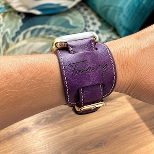 Leather Apple Watch Cuff Band 42mm 46mm 49mm Custom Apple Watch Strap 44mm Men Women Apple Watch 40mm Monogram Leather Apple Watch Band 38mm
