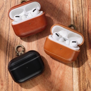 Personaliseerbaar lederen Airpods 4-hoesje Airpods 1 2 3 Pro 1 2 hoesje met haak Custom Airpods Pro-hoesje sleutelhanger Airpod-hoesje aangepast monogram