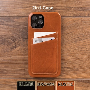Monogram iPhone 17 16 15 Pro Leather Case Card Holder, Customized iPhone Air Case, iPhone 14 Case, Leather iPhone 13 Pro Max Case, 12 Mini