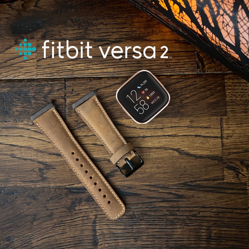 Fitbit Versa 2 Band, Fitbit Versa 1 - 3 Brown Leather Band, Fitbit Versa Lite Band, Fitbit Versa Strap, Versa 2 Band Gift for Her / Him