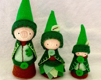 Forest Gnome Family, Set of 3, Waldorf Inspired, Pure Wool Felt