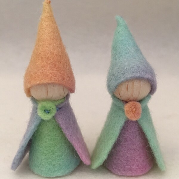 Rainbow Gnome Children, Waldorf peg dolls, Wool felt