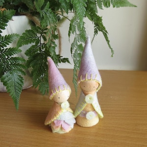 Pastel Rainbow Gnomes, Set of 2, Pure Wool Felt, Waldorf Inspired