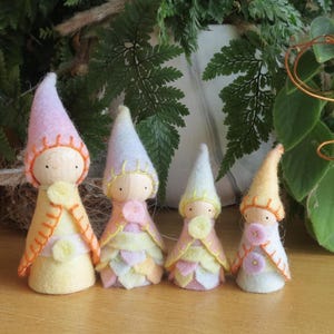 Pastel Rainbow Gnome Family, Set of 4, Waldorf/Steiner Inspired, Peg Dolls, Wool Felt