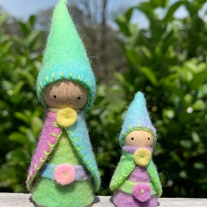 Pastel Rainbow Gnome Family, Set of 4, Waldorf/Steiner Inspired, Peg Dolls, Wool Felt image 5