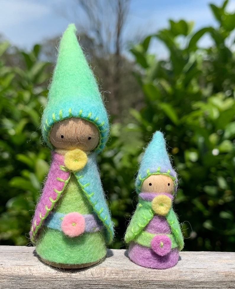 Pastel Rainbow Gnome Family, Set of 4, Waldorf/Steiner Inspired, Peg Dolls, Wool Felt image 5