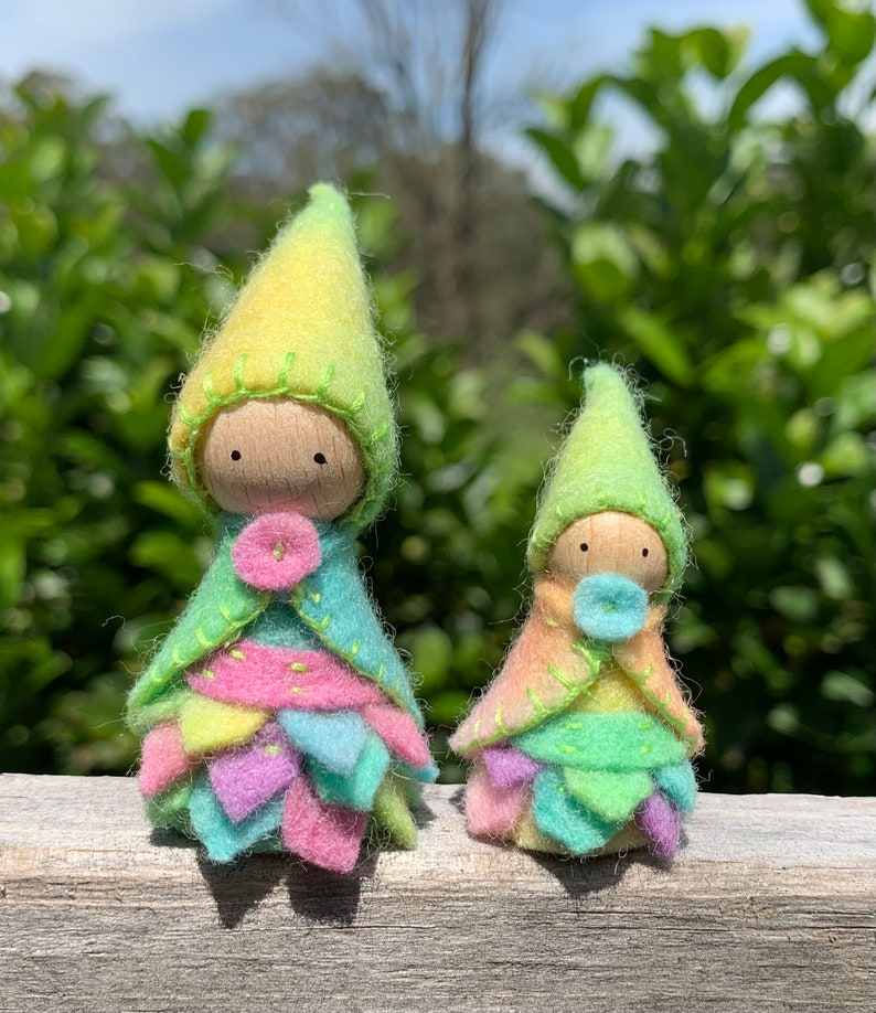 Pastel Rainbow Gnome Family, Set of 4, Waldorf/Steiner Inspired, Peg Dolls, Wool Felt image 6