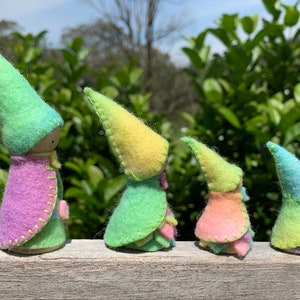 Pastel Rainbow Gnome Family, Set of 4, Waldorf/Steiner Inspired, Peg Dolls, Wool Felt image 4