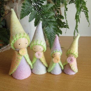 Pastel Gnome Family, Set of 4, Waldorf Inspired, Hand Painted Pure Wool Felt