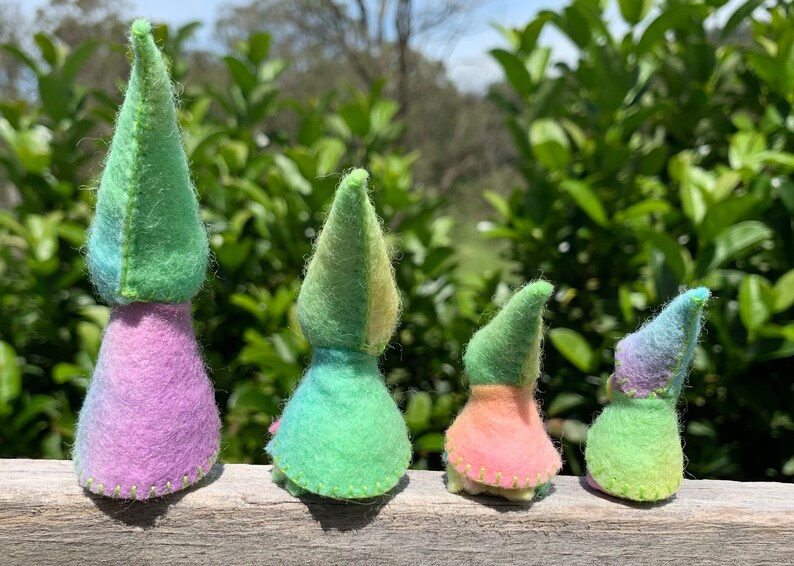 Pastel Rainbow Gnome Family, Set of 4, Waldorf/Steiner Inspired, Peg Dolls, Wool Felt image 3