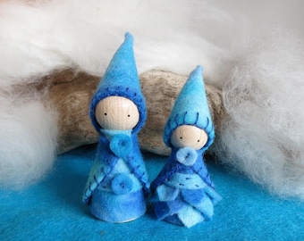 Nains d'hiver, lot de 2, feutre de laine pure, inspiration Waldorf