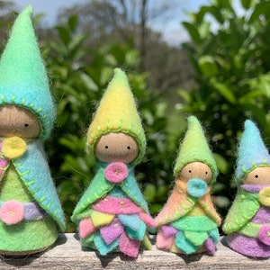 Pastel Rainbow Gnome Family, Set of 4, Waldorf/Steiner Inspired, Peg Dolls, Wool Felt image 1