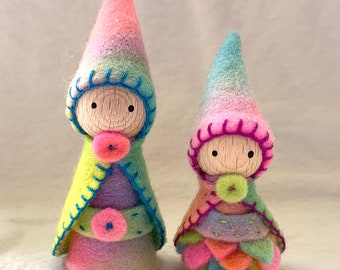 Bright Rainbow Gnomes, Set of 2, Pure Wool Felt, Waldorf Inspired