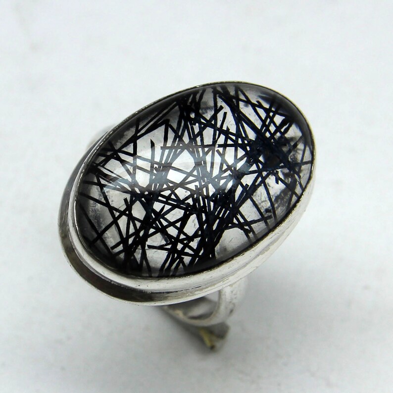 Easter gift Ring Size 5.50 US Natural Amazing Black Rutile Quartz Ring Women Ring 925 Sterling Silver Ring Rutile Quartz Ring