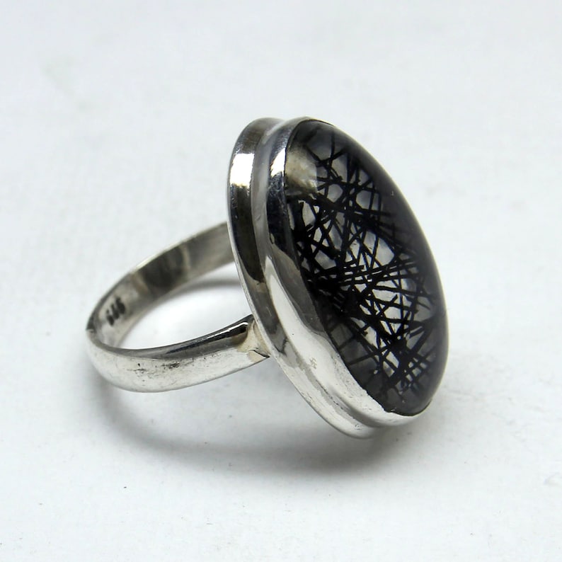 Easter gift Ring Size 5.50 US Natural Amazing Black Rutile Quartz Ring Women Ring 925 Sterling Silver Ring Rutile Quartz Ring