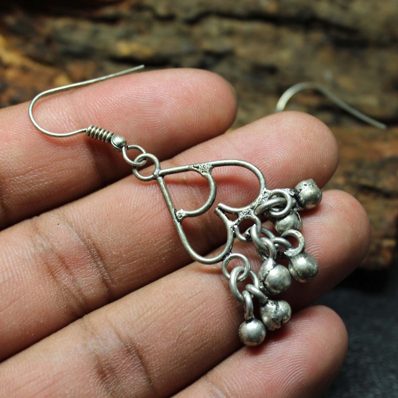 925 Sterling Silver Women Handmade Earrings Beautiful Silver Heart Design earring. Beautiful Small Charm Bell Women Designer Earrings