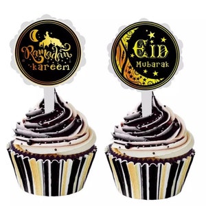 12 Ramadan Kareem Eid Mubarak Cupcake Toppers Kinder Eid Aktivitäten Kochen Gold