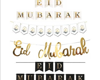 Eid Mubarak Banner Decorations Ramadan Kareem Balloons Wall Gold Star