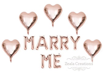 Marry Me Proposal Engagement Balloons Decorations Rose Gold Heart Balloons