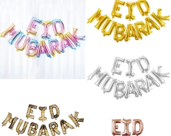 Eid Mubarak Foil Balloon Decorations - Gold silver rose gold