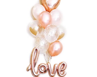 Love Balloons Engagement Bridal Shower Anniversary Party Decorations Heart Proposal Rose Gold Confetti