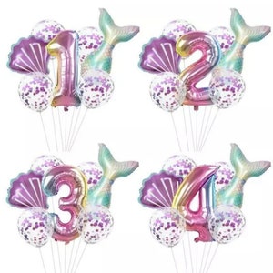 Little Mermaid Party Decorations Foil Balloons Rainbow 1st 2nd 3rd 4th 5th 6th 7th 8th 9th Birthday Part Decorations Under the Sea
