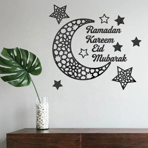 Ramadan Kareem Eid Mubarak Acrylique Mur Autocollants Papier peint  Décorations Ornement Boîtes Ballons Bannière Hajj Omra -  France