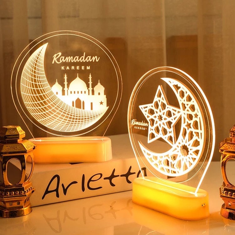Ramadan Décoration LED Lampe Lune Etoile Eid Mubarak Lampe de Table Ramazan  Kareem Lumière de Nuit Islamique pour la Maison, Fêtes, Bureau, Cadeaux