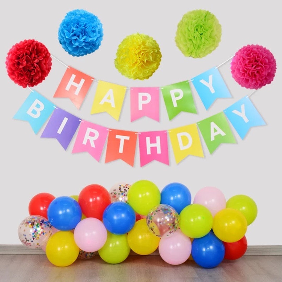 Happy Birthday Rainbow Balloon Banner Decorations 1st 13th Etsy 日本