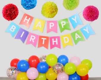 Happy Birthday Rainbow Balloon Banner Decorations 1st 13th 16th 18th 21st 30th 40th 50th 60th