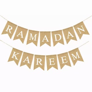 Ramadan Kareem Banner Decorations Burlap Hessian Jute Elegant Rustic Vintage Eid Mubarak Hessian Banner Ramadan Kareem