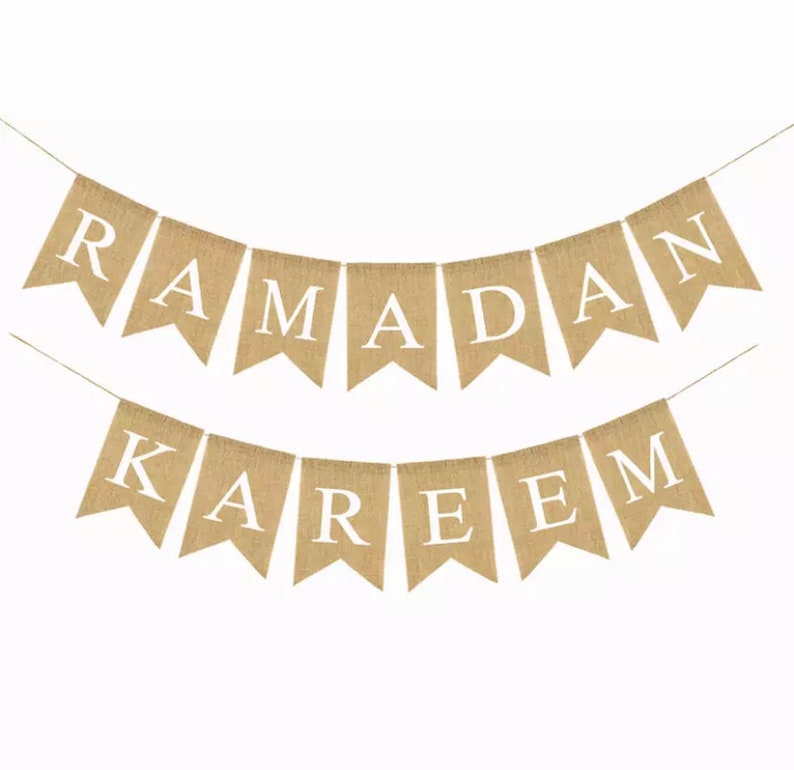 Ramadan Kareem Banner Decorations Burlap Hessian Jute Elegant Rustic Vintage Eid Mubarak Hessian Banner Ramadan Kareem