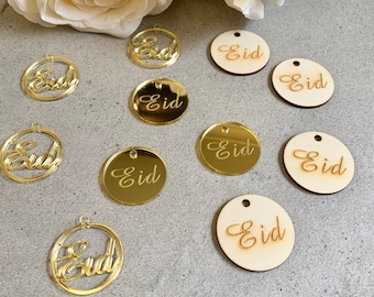 10 Eid Gold Mirror Acrylic Wood Laser Cut Gift Tag Decorations Presents Boxes Favour