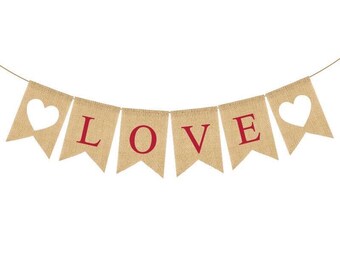 Love Hessian Banner Valentines Day Engagement Decorations Wedding Bridal Shower Proposal Banner