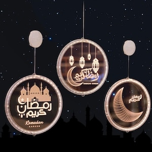 Ramadan Mubarak Kareem Decorations LED Lights Window Hanging Ornament